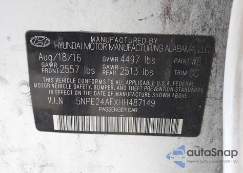 2017 Hyundai Sonata Se z USA, uszkodzony, nr VIN 5NPE24AFXHH487149
